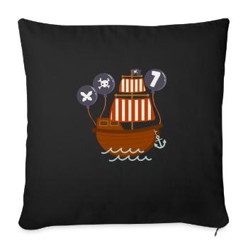7 Years Young Birthday Motif Pirate Ship - Sofa pillowcase 17,3'' x 17,3'' (45 x 45 cm) - black - Front
