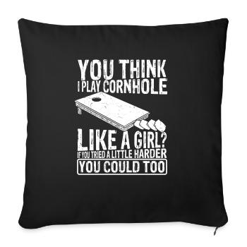 Cornhole Joue comme une joueuse féminine Cornhole - Housse de coussin décorative 45 x 45 cm - noir - Devant