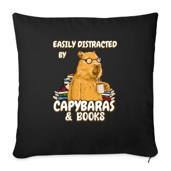 Easily distracted by Capybaras & Books - Sofa pillowcase 17,3'' x 17,3'' (45 x 45 cm) - black - Front