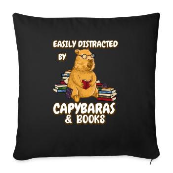 Easily distracted by Capybaras & Books - Sofa pillowcase 17,3'' x 17,3'' (45 x 45 cm) - black - Front