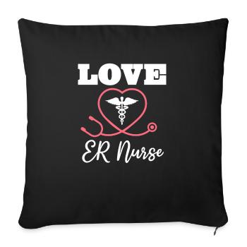 Love ER Infirmière Urgences Infirmières RN - Housse de coussin décorative 45 x 45 cm - noir - Devant