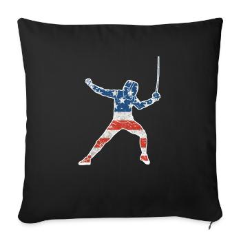 Amerikanische Flagge Fechter T-Shirt Fechten Säbel - Sofakissenbezug 45 x 45 cm - Schwarz - Vorne
