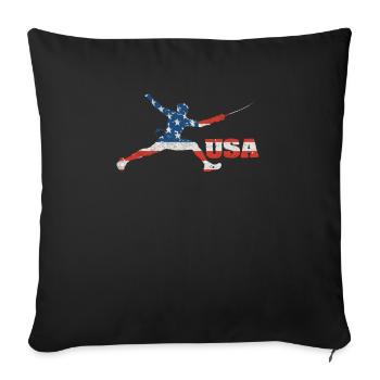 Escrime USA Team Drapeau américain Escrimeur américain - Housse de coussin décorative 45 x 45 cm - noir - Devant