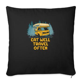Eat Well Travel Often Funny Trip Humor Traveling - Sofa pillowcase 17,3'' x 17,3'' (45 x 45 cm) - black - Front