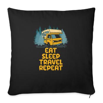 Eat Sleep Travel Repeat Funny Traveler Humor - Sofa pillowcase 17,3'' x 17,3'' (45 x 45 cm) - black - Front