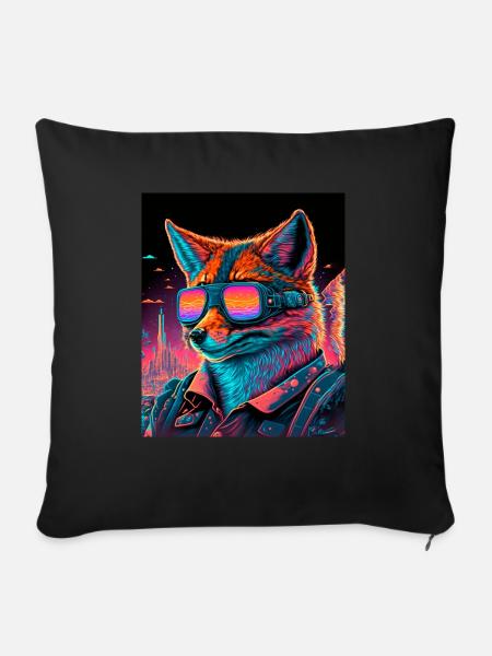 Retro Futuristic Synthwave Fox - Sofakissenbezug 45 x 45 cm - Schwarz