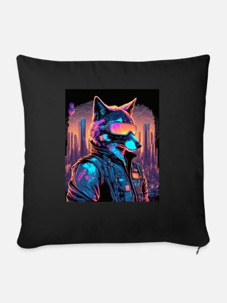Retro Futuristic Synthwave Fox - Sofakissenbezug 45 x 45 cm - Schwarz