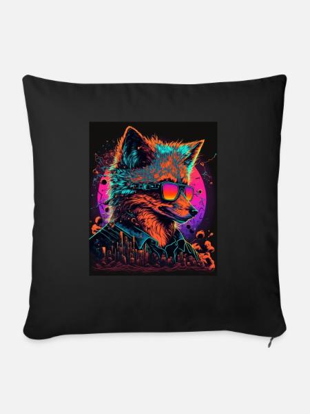Retro Futuristic Synthwave Fox - Sofakissenbezug 45 x 45 cm - Schwarz