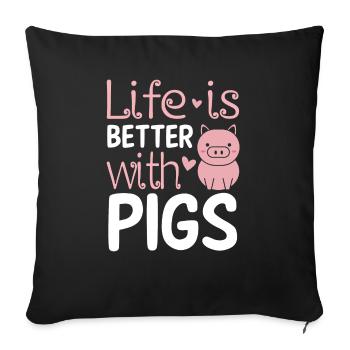 La vie est meilleure avec des cochons drôles - Housse de coussin décorative 45 x 45 cm - noir - Devant