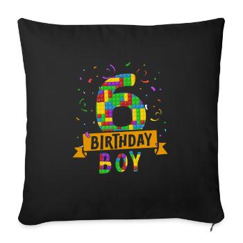 Birthday child building blocks 6 years old - Sofa pillowcase 17,3'' x 17,3'' (45 x 45 cm) - black - Front