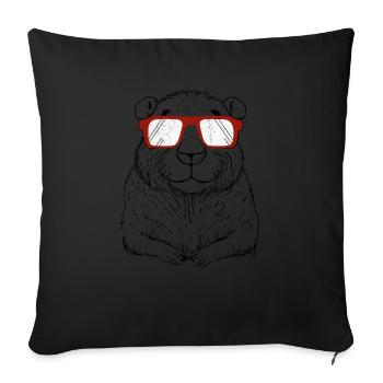 Capybara portant des lunettes rouges Capybara Lover rongeur - Housse de coussin décorative 45 x 45 cm - noir - Devant