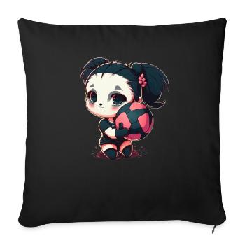 Shibi Panda Mädchen mit Volleyball- Anime - Sofakissenbezug 45 x 45 cm - Schwarz - Vorne
