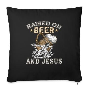 Élevé sur la bière Joyeux Jésus porte de la bière - Housse de coussin décorative 45 x 45 cm - noir - Devant