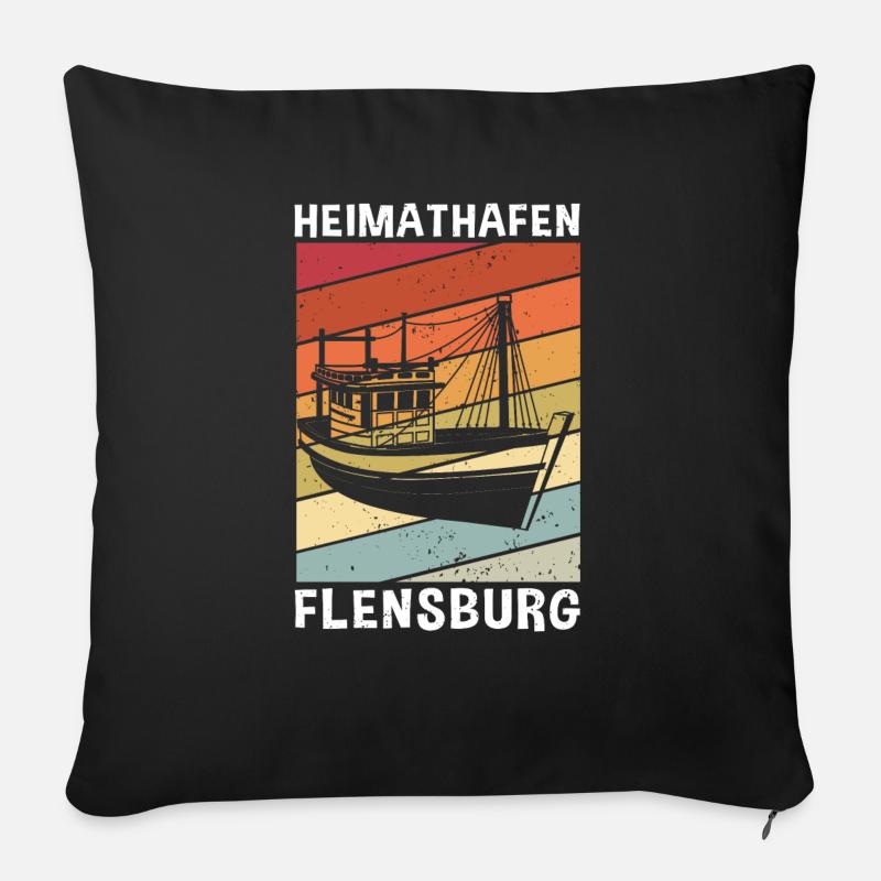 Heimathafen Flensburg - Segeln Schiff Hafen Steuer - Sofakissenbezug 45 x 45 cm - Schwarz