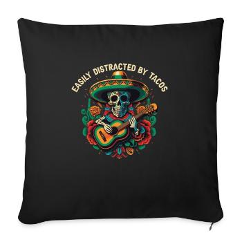 Facilement distrait par les tacos Mangeur de tacos Nourriture mexicaine - Housse de coussin décorative 45 x 45 cm - noir - Devant