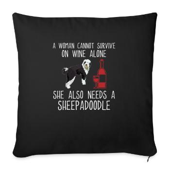 Sheepadoodle Doodle Dog - Housse de coussin décorative 45 x 45 cm - noir - Devant