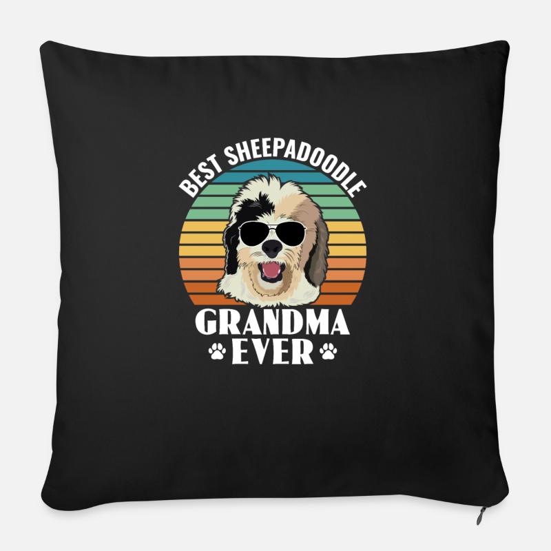 Sheepadoodle Doodle Chien - Housse de coussin décorative 45 x 45 cm - noir