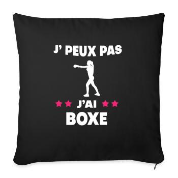 Je peux pas j'ai boxe femme boxeuse - Housse de coussin décorative 45 x 45 cm - noir - Devant
