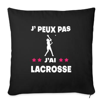 Je peux pas j'ai lacrosse femme hockeyeuse - Housse de coussin décorative 45 x 45 cm - noir - Devant