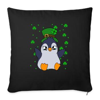Cute Penguin Shamrocks Saint Patrick's Day Penguin - Sofa pillowcase 17,3'' x 17,3'' (45 x 45 cm) - black - Front