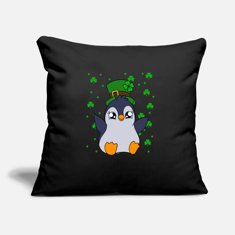 Manchot mignon Trèfle Saint-Patrick Pingouin Housse de coussin décorative 45 x 45 cm