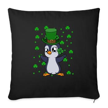 Cute Penguin Shamrocks Saint Patrick's Day Penguin - Sofa pillowcase 17,3'' x 17,3'' (45 x 45 cm) - black - Front