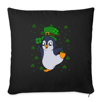 Cute Penguin Shamrocks Saint Patrick's Day Penguin - Sofa pillowcase 17,3'' x 17,3'' (45 x 45 cm) - black - Front