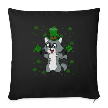 Raccoon Clover Leaves Saint Patrick's Day - Sofa pillowcase 17,3'' x 17,3'' (45 x 45 cm) - black - Front