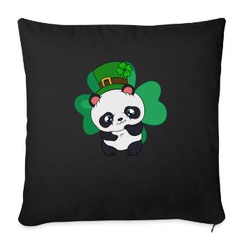 Panda de la Saint-Patrick avec chapeau de Saint-Patrick - Housse de coussin décorative 45 x 45 cm - noir - Devant