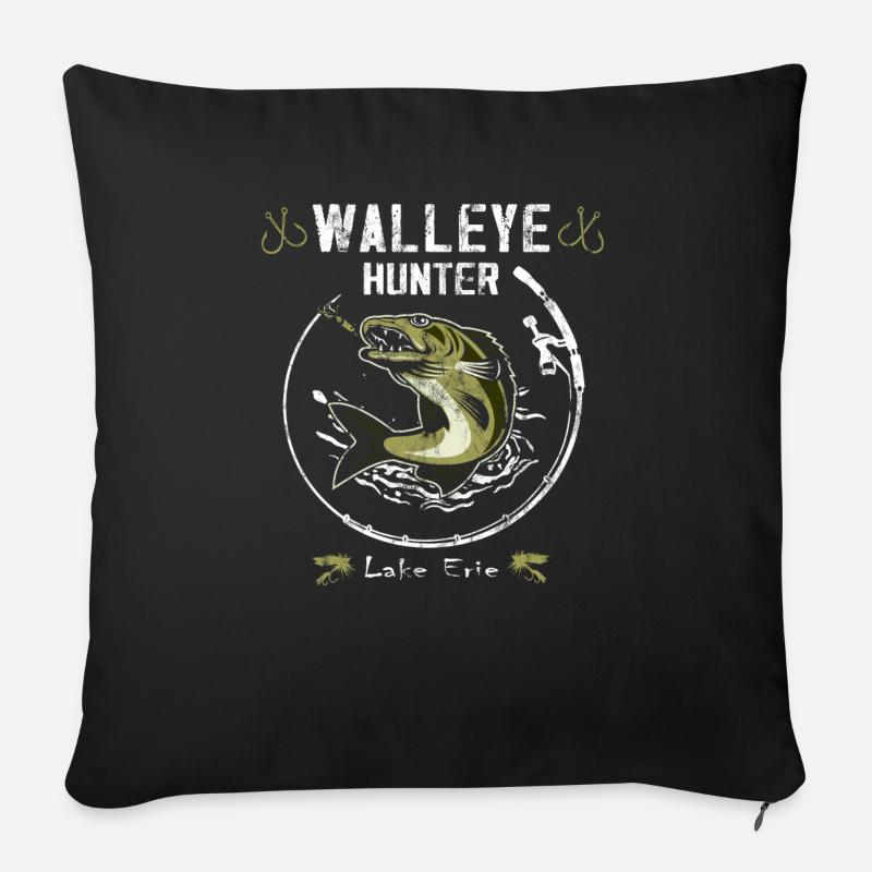 Pêche dans le lac Érié - Zander Hunter - Housse de coussin décorative 45 x 45 cm - noir
