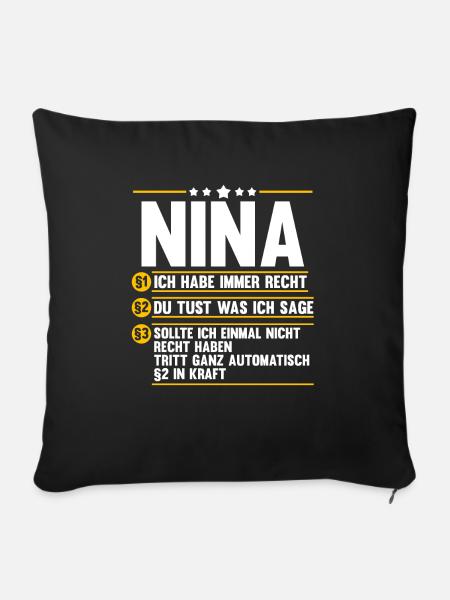 Vorname Nina - Sofakissenbezug 45 x 45 cm - Schwarz