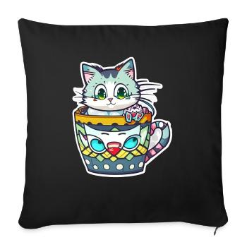 petit chat kawaii - mignon - manga - Housse de coussin décorative 45 x 45 cm - noir - Devant