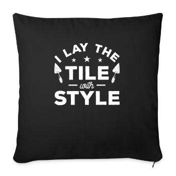 Je pose le carrelage avec des carreaux de carrelage de style carrelage - Housse de coussin décorative 45 x 45 cm - noir - Devant