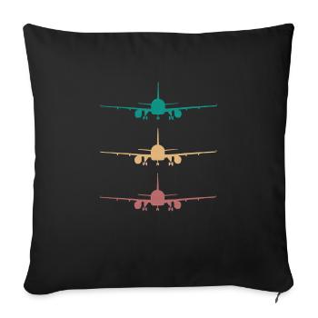 Airplane Retro Design 3 couleurs / pour les pilotes - Housse de coussin décorative 45 x 45 cm - noir - Devant
