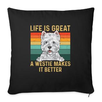 West Highland White Terrier Westie - Housse de coussin décorative 45 x 45 cm - noir - Devant