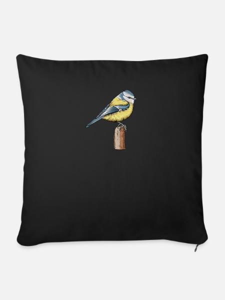 Blaumeise I Vogel Meise Motiv für Vogelbeobachter - Sofakissenbezug 45 x 45 cm - Schwarz