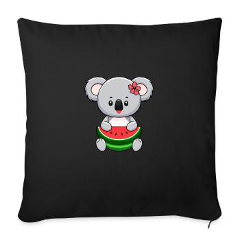 La douce fille Kawaii Koala mange de la pastèque - Housse de coussin décorative 45 x 45 cm - noir - Devant
