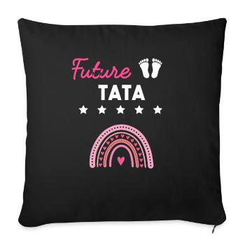 Future tata cadeau grossesse famille tante - Housse de coussin décorative 45 x 45 cm - noir - Devant