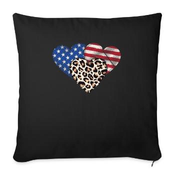 Leopard amerikanische Flagge Herzen 4. Juli - Sofakissenbezug 45 x 45 cm - Schwarz - Vorne