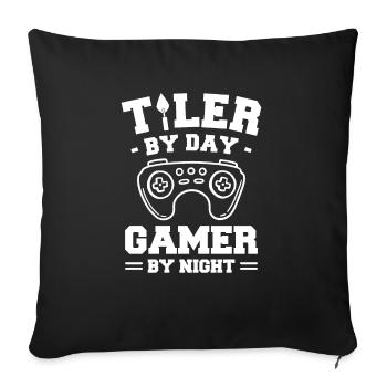Carreleur de jour Gamer de nuit Carrelage de carreaux - Housse de coussin décorative 45 x 45 cm - noir - Devant