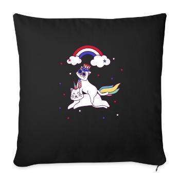 Chat 4 juillet Patriotic Caticorn Licorne Meowica - Housse de coussin décorative 45 x 45 cm - noir - Devant