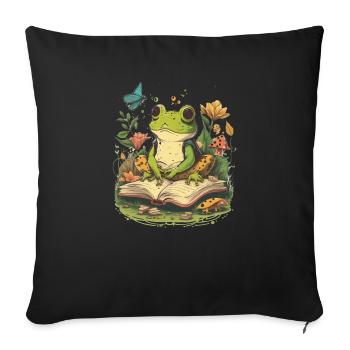White Cottagecore Esthétique Mushroom Grenouille Lecture - Housse de coussin décorative 45 x 45 cm - noir - Devant