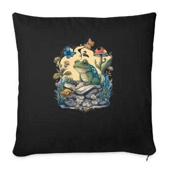 White Cottagecore Esthétique Mushroom Grenouille Lecture - Housse de coussin décorative 45 x 45 cm - noir - Devant