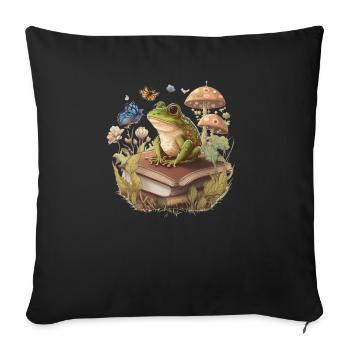 White Cottagecore Esthétique Mushroom Grenouille Lecture - Housse de coussin décorative 45 x 45 cm - noir - Devant