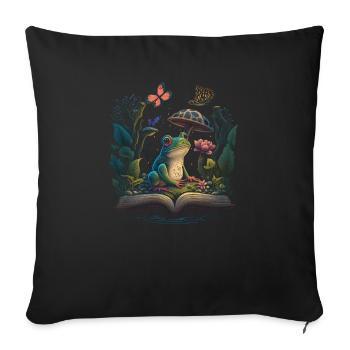 Cottagecore Aesthetic Mushroom Frog Reading Book - Sofakissenbezug 45 x 45 cm - Schwarz - Vorne