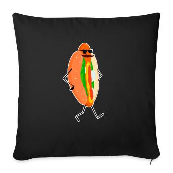 Funny Walking Hot Dog Cool Hotdog Sausage Food Pun - Sofa pillowcase 17,3'' x 17,3'' (45 x 45 cm) - black - Front