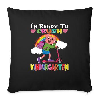 Pig With Scooter I'm Ready To Crush Kindergarten - Sofa pillowcase 17,3'' x 17,3'' (45 x 45 cm) - black - Front