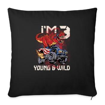 3rd birthday children I am 3 Young & Wild - Sofa pillowcase 17,3'' x 17,3'' (45 x 45 cm) - black - Front