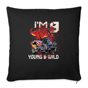 9th Birthday Kids Monster Dino Truck I'm 9 - Sofa pillowcase 17,3'' x 17,3'' (45 x 45 cm) - black - Front