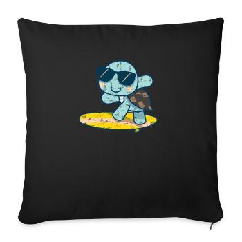 Cute turtle on surfboard with sunglasses - Sofa pillowcase 17,3'' x 17,3'' (45 x 45 cm) - black - Front